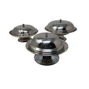 Lion Bentley Stainless Steel Flying Saucer Atomic Footed Serving Dishes Set of 3